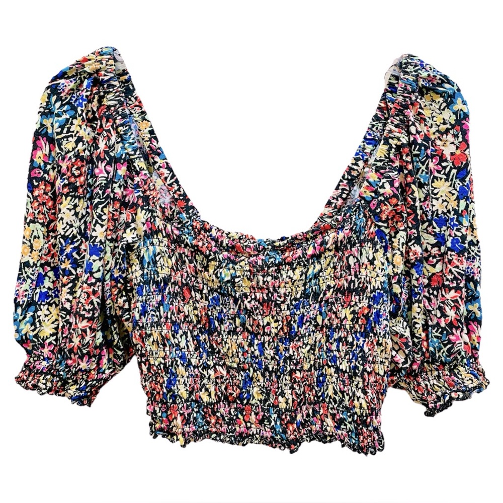 Urban Outfitters Floral Smocked Puff Sleeve Top Large